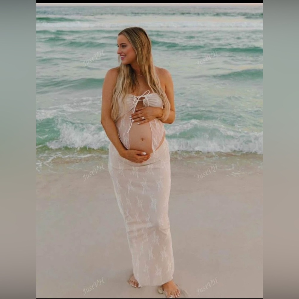 Elegant Cream Maternity Swim Cover-Up